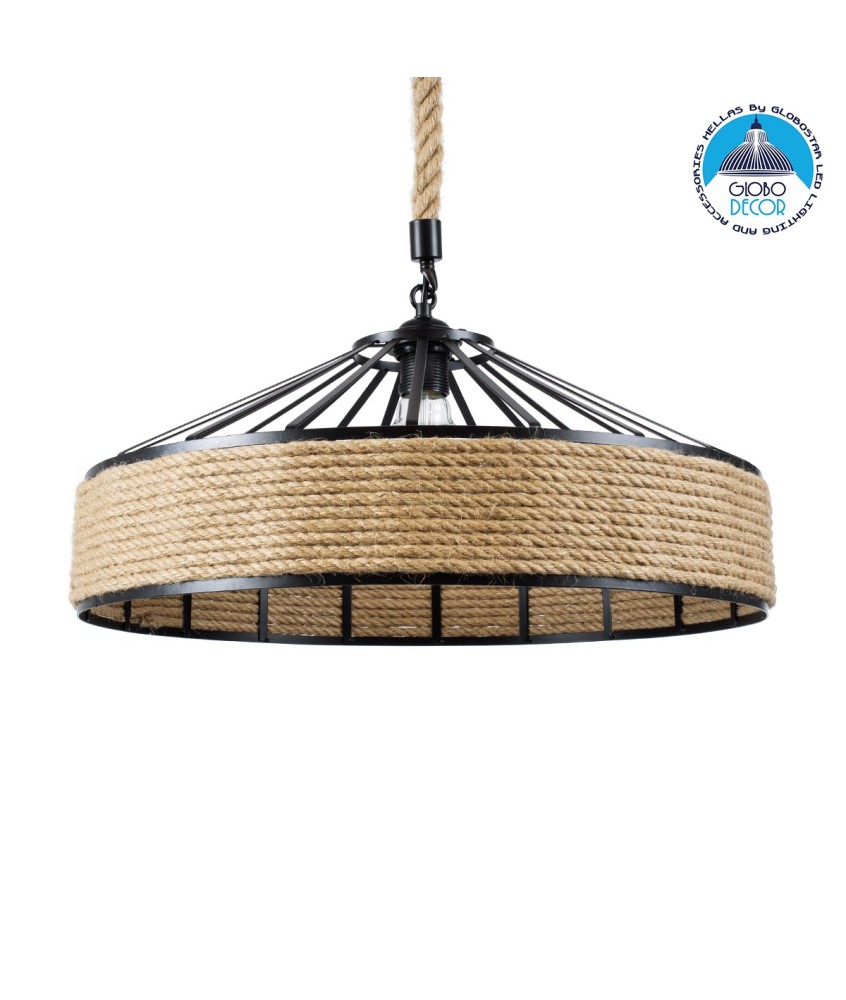 GLOBOSTAR® POLI 01147 Vintage Κρεμαστό Φωτιστικό Οροφής με Ντουί 1 x E27 AC 220-240V IP20 - Μαύρο & Μπεζ - Μ40 x Π40 x Υ32cm